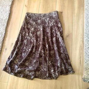 Christopher Banks Size 12 Brown Paisley Linen A-Line Side Zip Midi Skirt & Slip